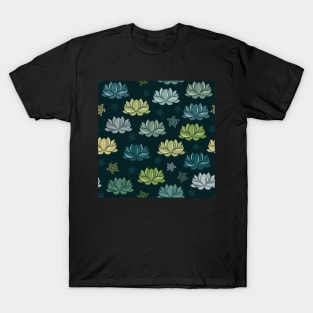 green water lilies on black background T-Shirt